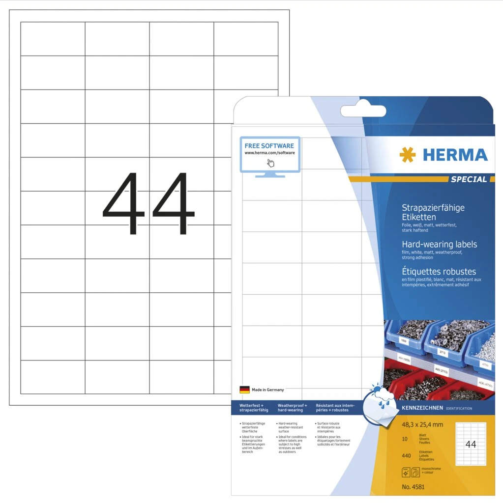 HERMA Polyester-Etiketten SPECIAL, 48,3 x 25,4 mm, weiß (EAN: 4008705045810)