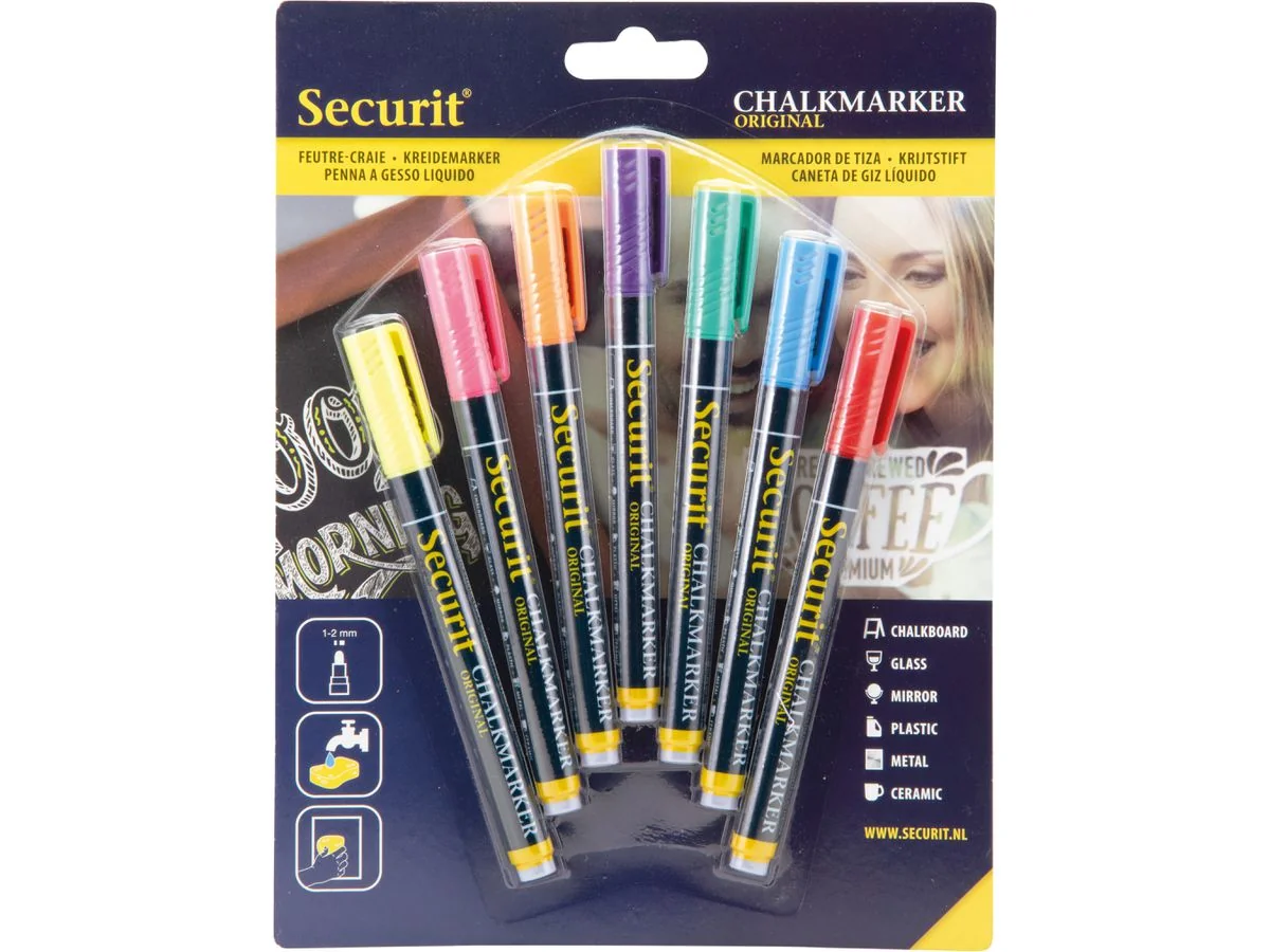 Securit Kreidemarker ORIGINAL SMALL, 7er Set, gelb, orange, rot, pink, violett, blau und grün (EAN: 8718226492722)