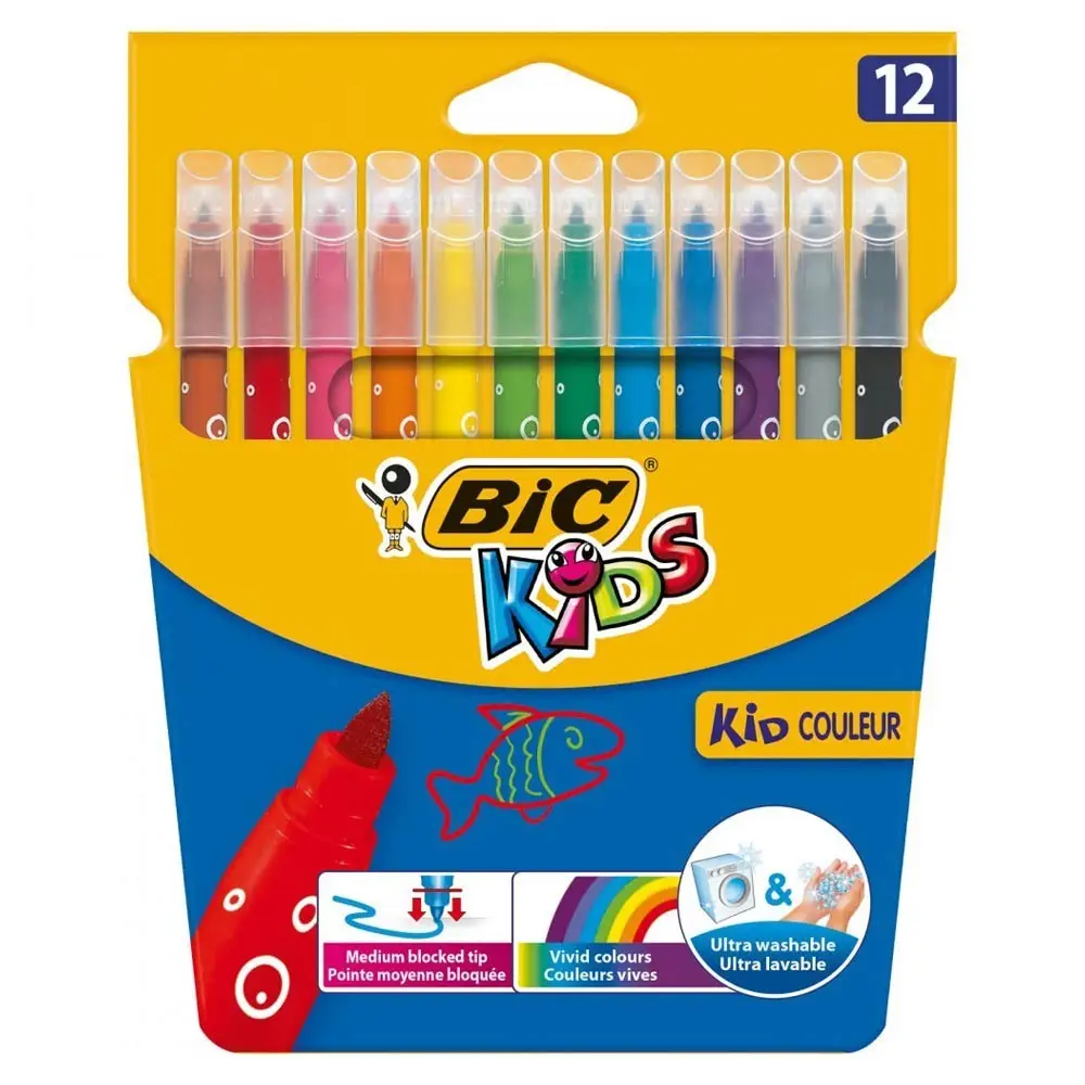 BIC KIDS Fasermaler Kid Couleur medium, 12er Kartonetui (EAN: 3270220002727)