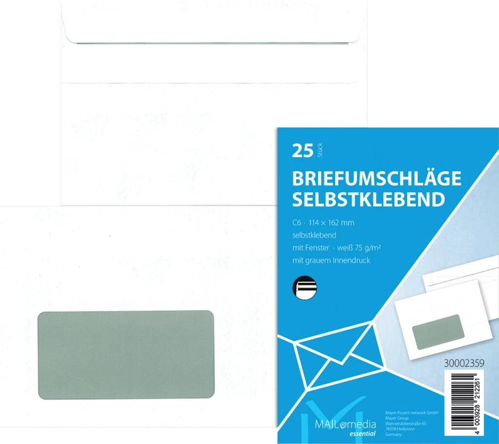 MAILmedia Briefumschlag Offset weiß, C6, mit Fenster (EAN: 4003928212261)