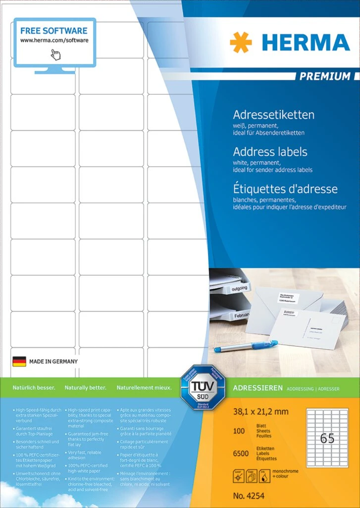 HERMA Adress-Etiketten, 38,1 x 21,2 mm, weiß (EAN: 4008705042543)