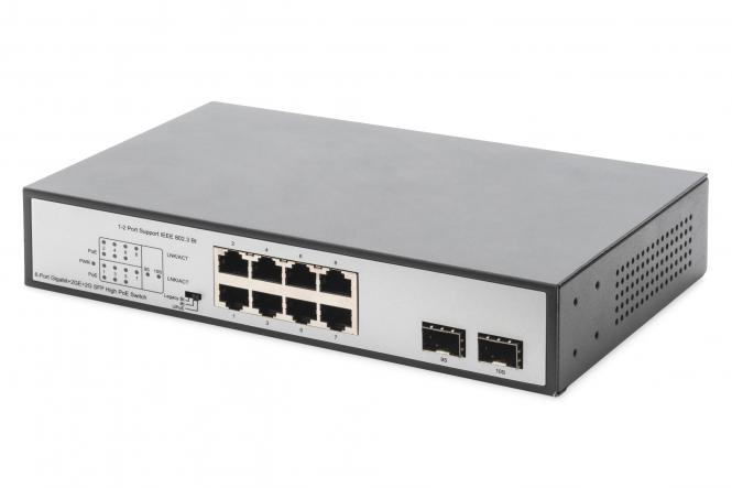 DIGITUS 19" Gigabit PoE Switch, 8-Port, Unmanaged, 2 Uplinks (EAN: 4016032467380)