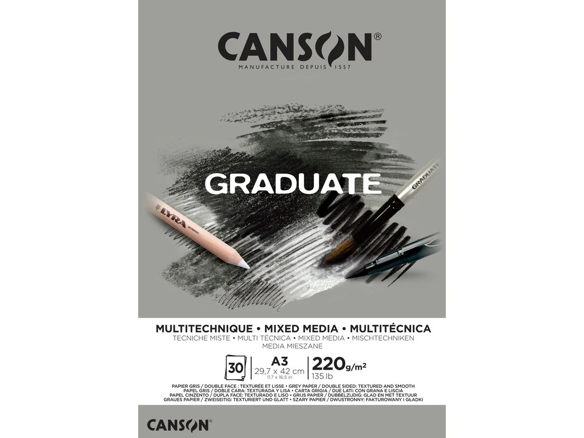 CANSON Studienblock GRADUATE MIXED MEDIA, grau, DIN A3 (EAN: 3148950021137)