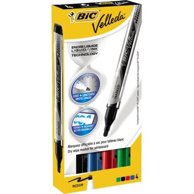 BIC Whiteboard-Marker Velleda Liquid Ink, 4er Etui (EAN: 3086123307193)