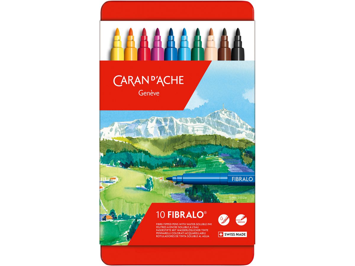 CARAN D'ACHE Fasermaler FIBRALO, 10er Metalletui (EAN: 7610186303104)