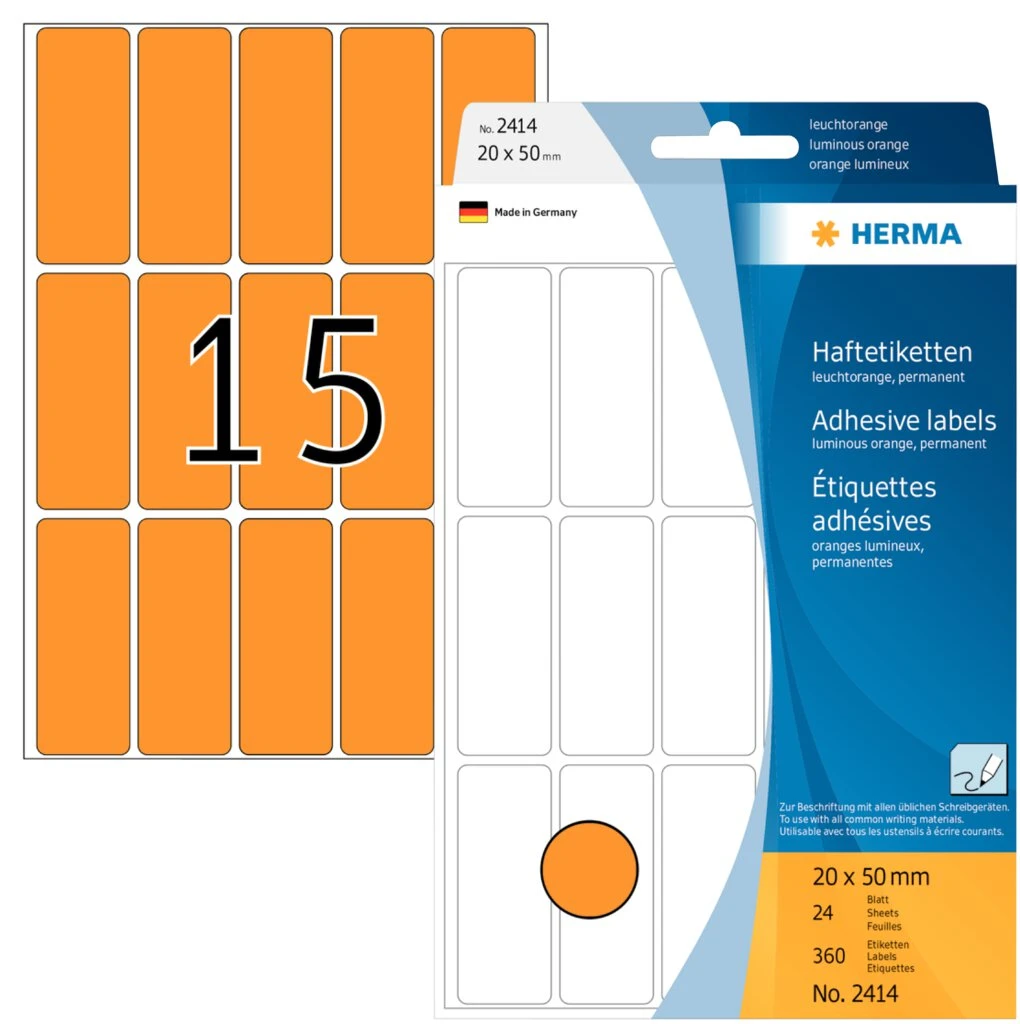 HERMA Vielzweck-Etiketten, 20 x 50 mm, leuchtorange (EAN: 4008705024143)
