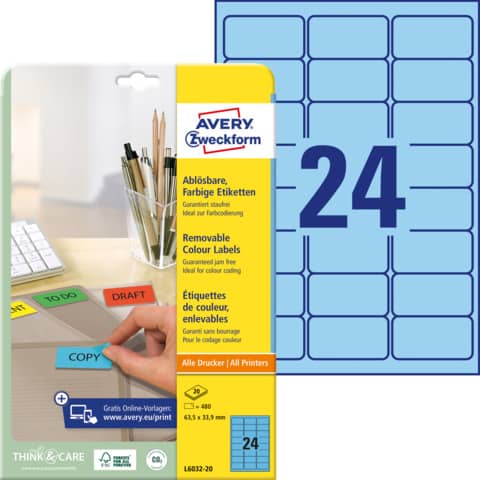 AVERY Zweckform Universal-Etiketten, 63,5 x 33,9 mm, blau (EAN: 4004182288221)