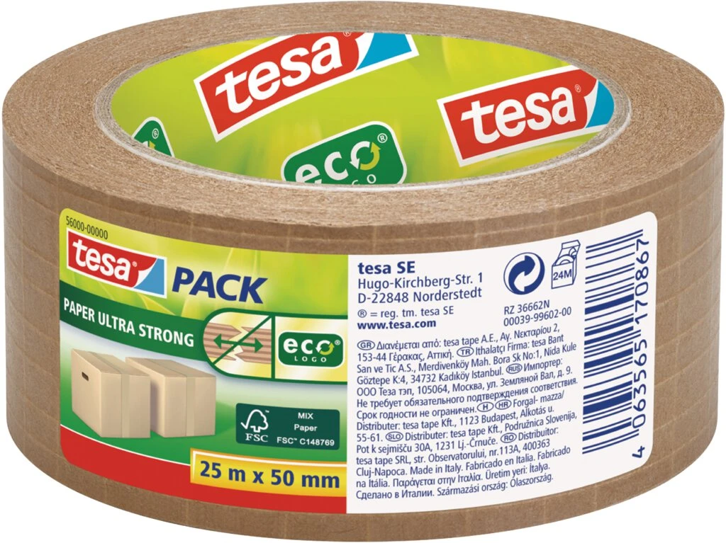 tesapack PAPER ULTRA STRONG Verpackungsklebeband, 50mm x 25m (EAN: 4063565170867)