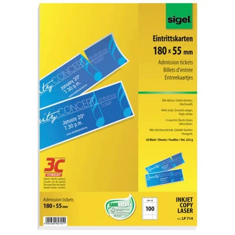 sigel Eintrittskarten, 180 x 55 mm, bedruckbar, hochweiß (EAN: 4004360827051)