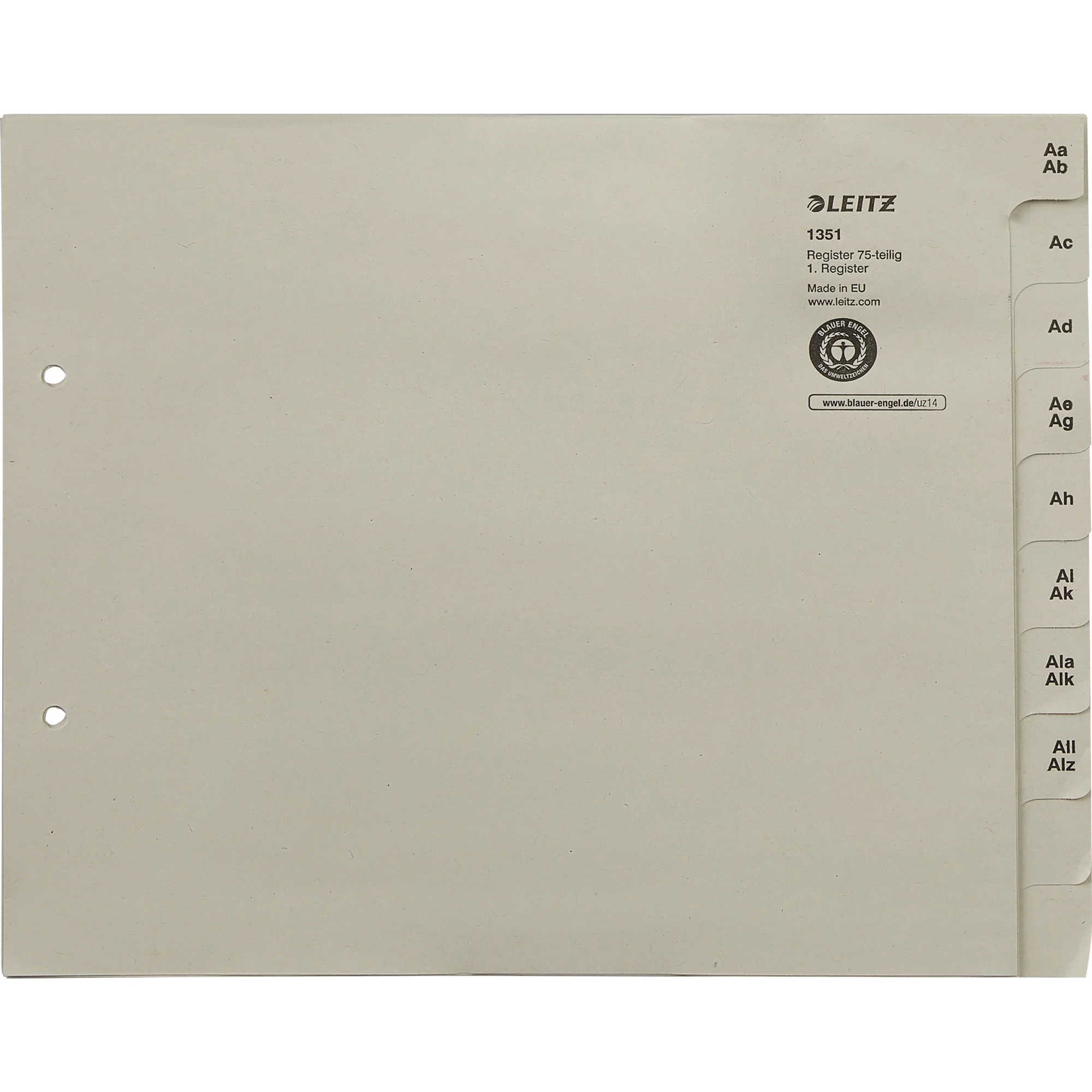 LEITZ Tauenpapier-Register, A-Z, für 75 Ordner, grau (EAN: 4002432328550)