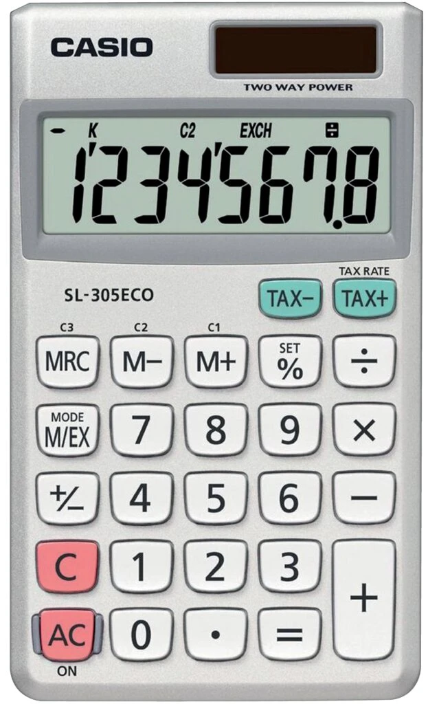CASIO Taschenrechner SL-305 ECO, Solar-/ Batteriebetrieb (EAN: 4971850185710)