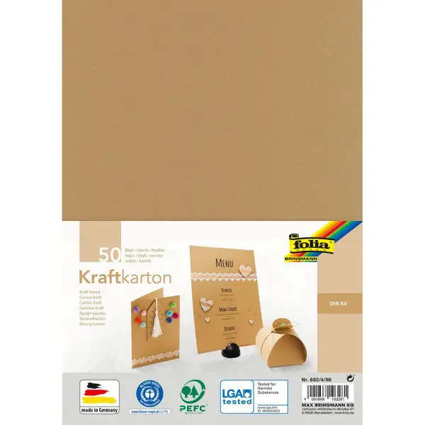 folia Kraftkarton, 230 g/qm, DIN A4, 50 Blatt, natur (EAN: 4001868103281)