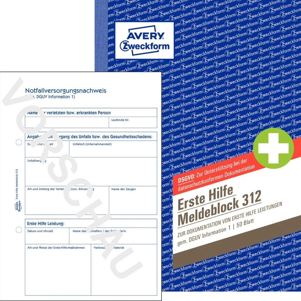 AVERY Zweckform Erste Hilfe Meldeblock 312, DIN A5, 50 Blatt (EAN: 4004182003121)