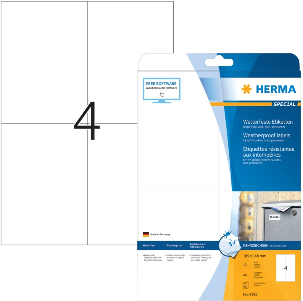HERMA Wetterfeste Inkjet Folien-Etiketten, 105 x 148 mm (EAN: 4008705045988)