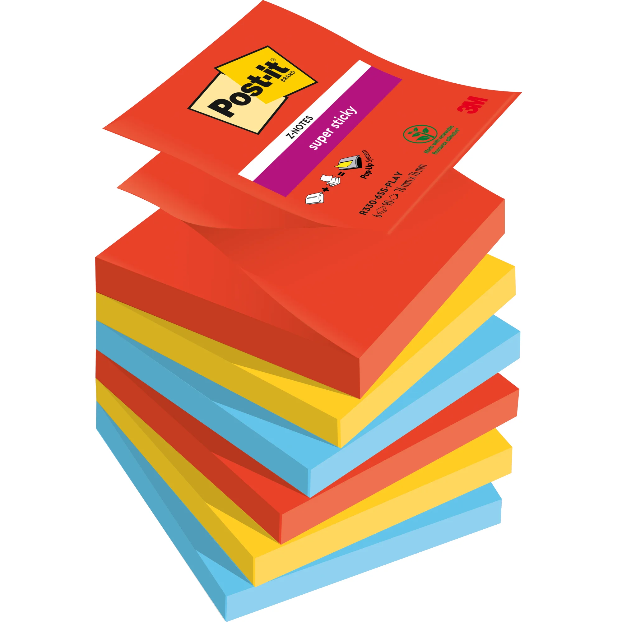 Post-it Haftnotizen super sticky z-notes, 76 x 76mm, Playful (EAN: 4054596924499)