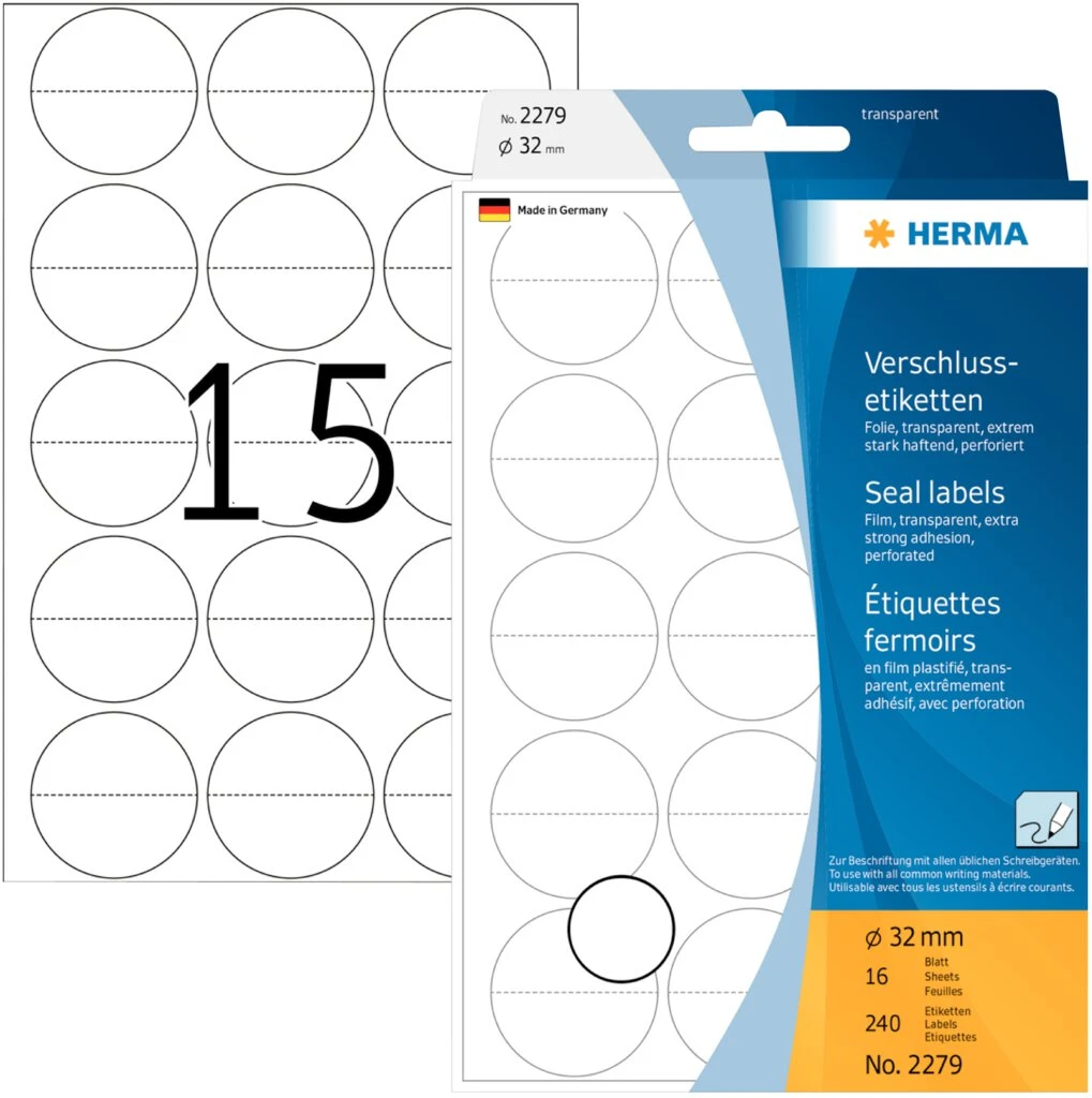 HERMA Verschlußetiketten, Durchmesser: 32 mm, transparent (EAN: 4008705022798)