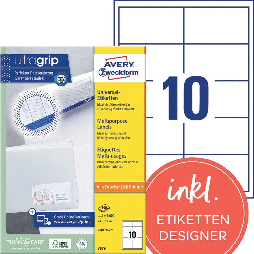AVERY Zweckform Universal-Etiketten, 97 x 55 mm, weiß (EAN: 4004182036792)
