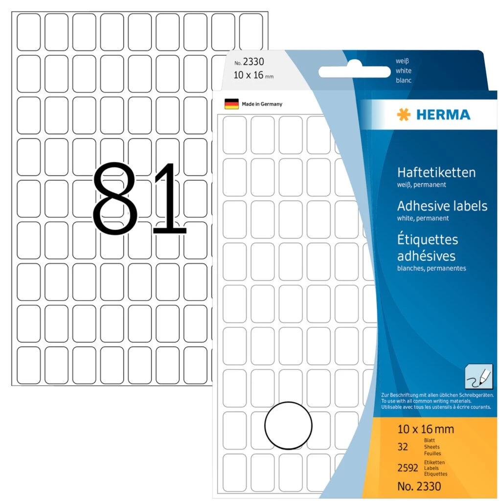 HERMA Vielzweck-Etiketten, 10 x 16 mm, weiß, Großpackung (EAN: 4008705023306)