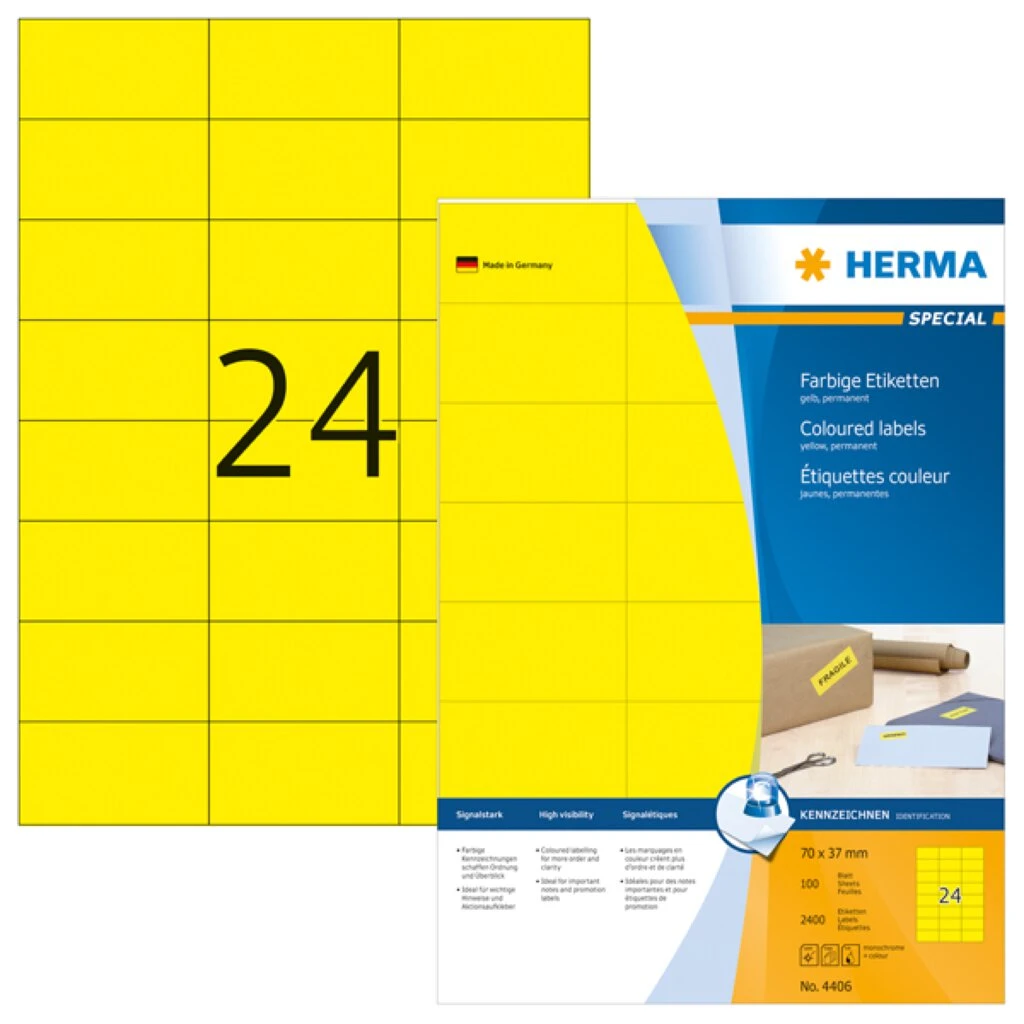 HERMA Universal-Etiketten SPECIAL, 70 x 37 mm, gelb (EAN: 4008705044066)