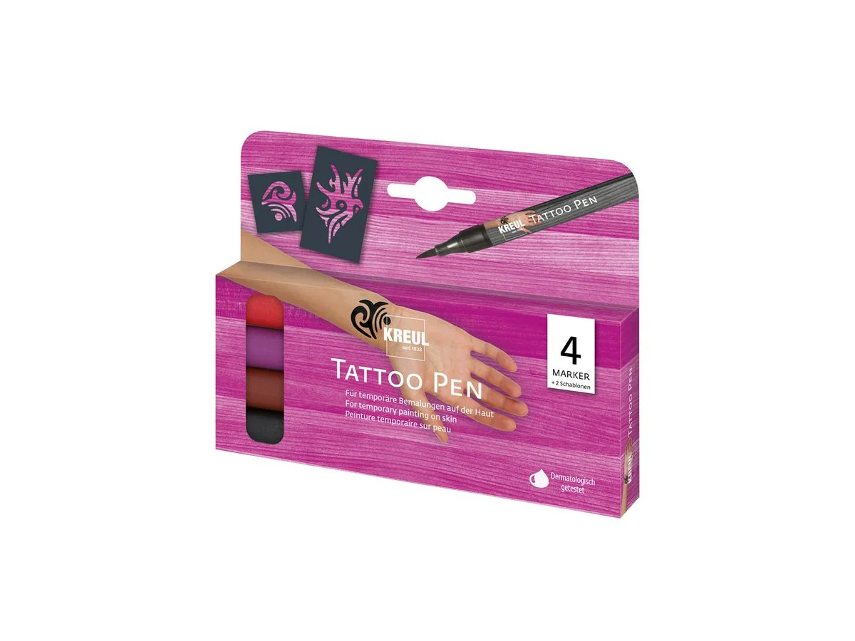 KREUL Tattoo Pen, 4er-Set, rot, violett, henna, schwarz (EAN: 4000798621704)