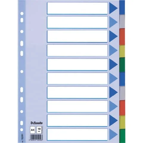 Esselte Kunststoff-Register, blanko, A4, PP, 10-teilig, mehrfarbig (EAN: 5902812152616)