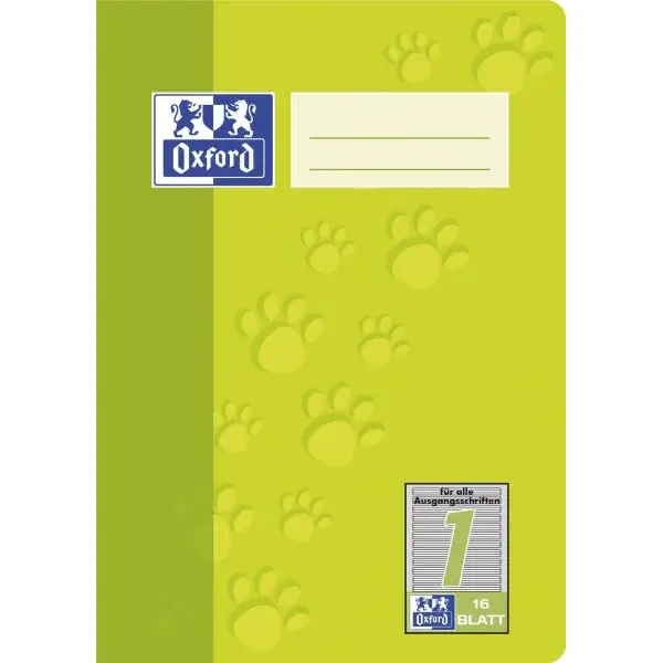 Oxford Junior Schulheft "Tatzen", DIN A5, Lineatur 1, hellgrün (EAN: 4006144936829)
