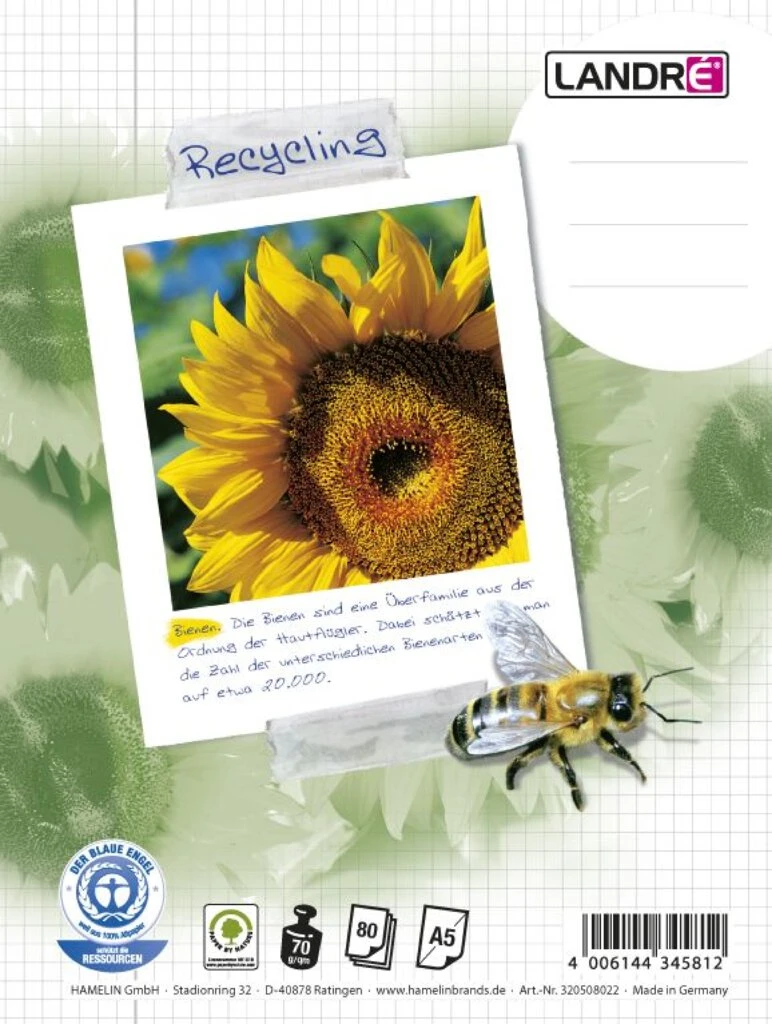 herlitz Collegeblock "Recycling" DIN A5+, kariert, 80 Blatt (EAN: 4006144345812)