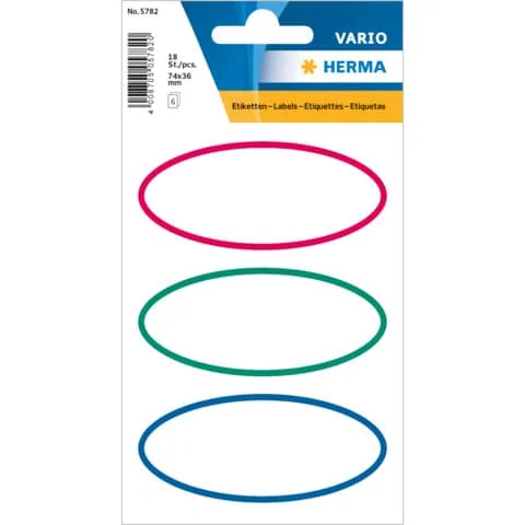 HERMA Buchetiketten oval, rot / grün / blau (EAN: 4008705057820)