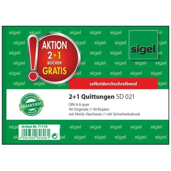 sigel Formularbuch "Quittung", 2 + 1 Aktion (EAN: 4004360826061)