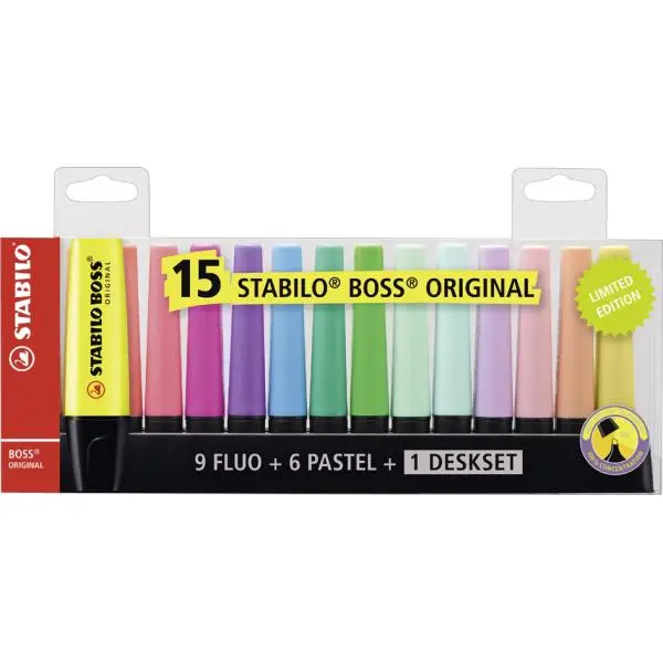 STABILO Textmarker BOSS ORIGINAL, 15er Tischset (EAN: 4006381517478)