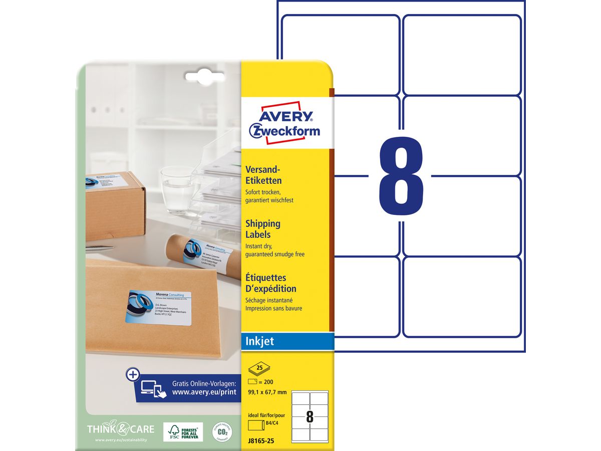 AVERY Zweckform Inkjet Versand-Etiketten, 99,1 x 67,7 mm (EAN: 4004182235287)