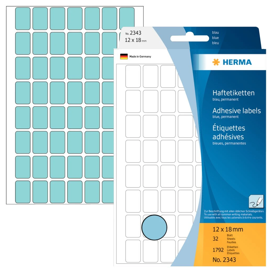 HERMA Vielzweck-Etiketten, 12 x 18 mm, blau, Großpackung (EAN: 4008705023436)