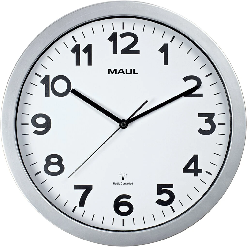 MAUL Wanduhr/Funkuhr MAULstep, Durchmesser: 350 mm, silber (EAN: 4002390065696)
