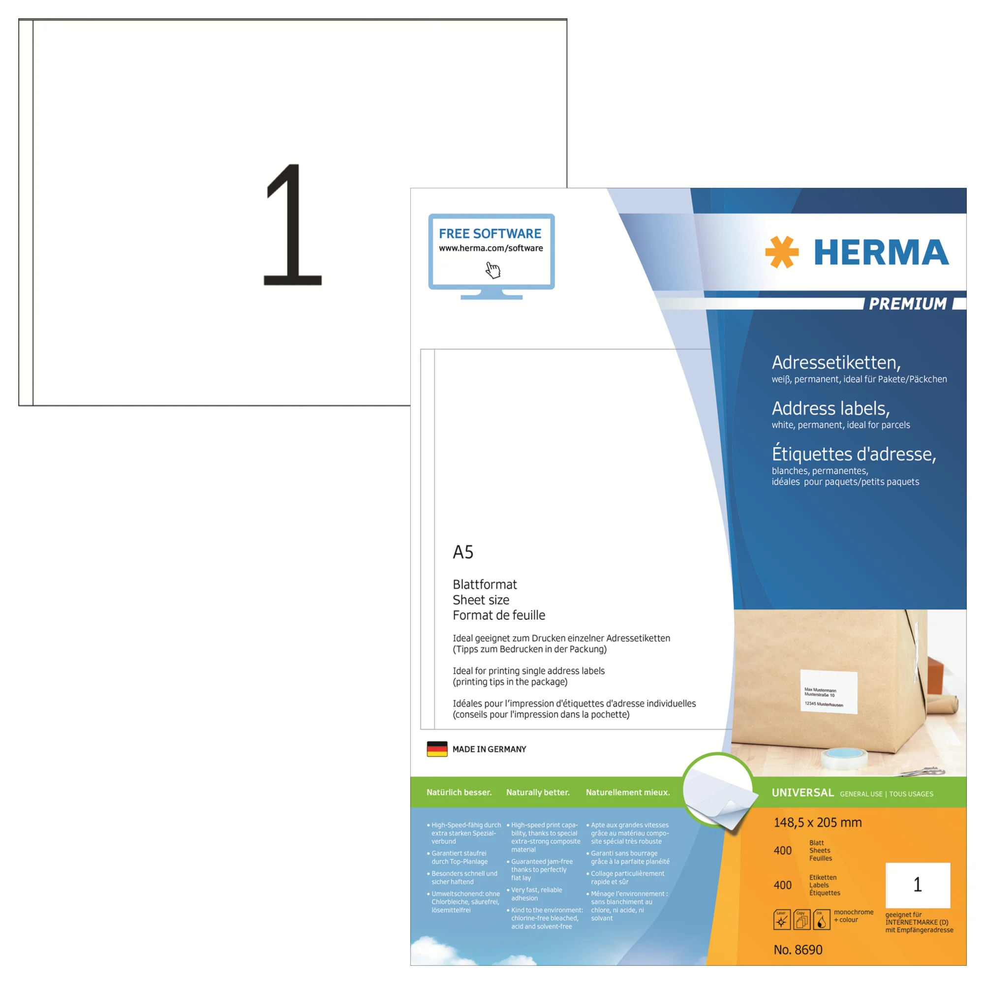 HERMA Universal-Etiketten PREMIUM, 148,5 x 205 mm, weiß (EAN: 4008705086905)