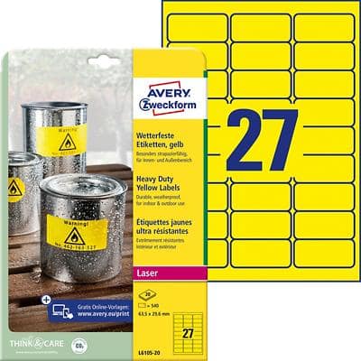 AVERY Zweckform Folien-Etiketten, 63,5 x 29,6 mm, gelb (EAN: 4004182061053)