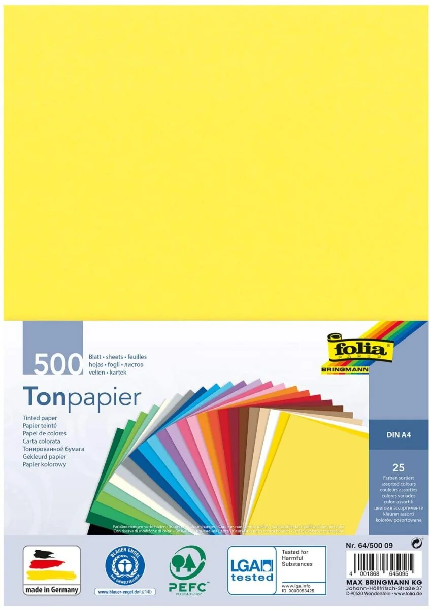 folia Tonpapier, DIN A4, 130 g/qm, farbig sortiert (EAN: 4001868645095)