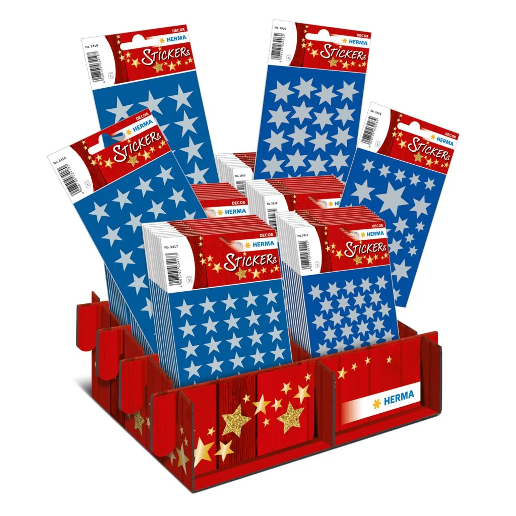 HERMA Weihnachts-Sticker DECOR "Sterne Silber", im Display (EAN: 4008705152792)