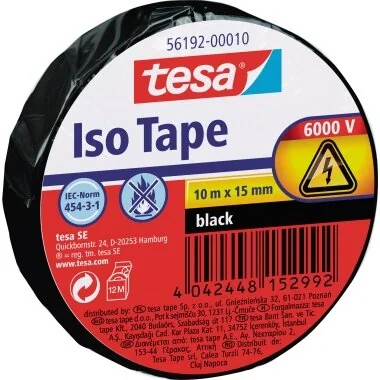 tesa Isolierband ISO TAPE, 15 mm x 10 m, schwarz (EAN: 4042448152992)