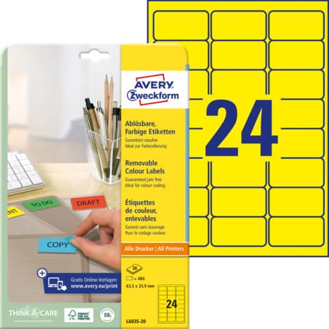 AVERY Zweckform Universal-Etiketten, 63,5 x 33,9 mm, gelb (EAN: 4004182288207)
