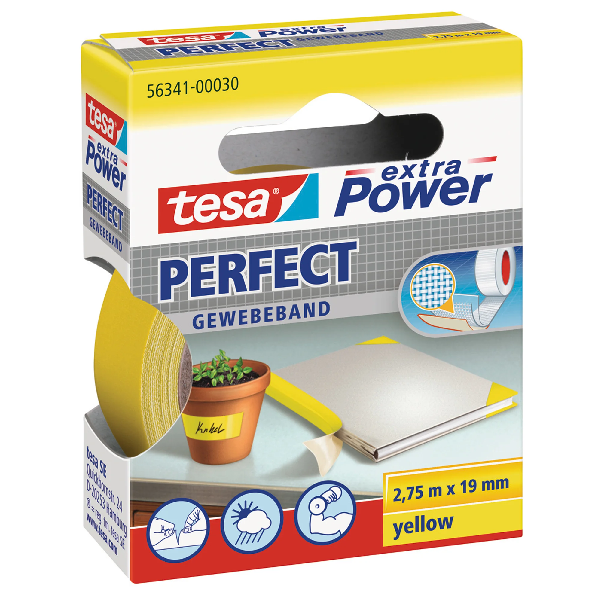 tesa Gewebeband extra Power PERFECT, 19 mm x 2,75 m, gelb (EAN: 4042448044051)