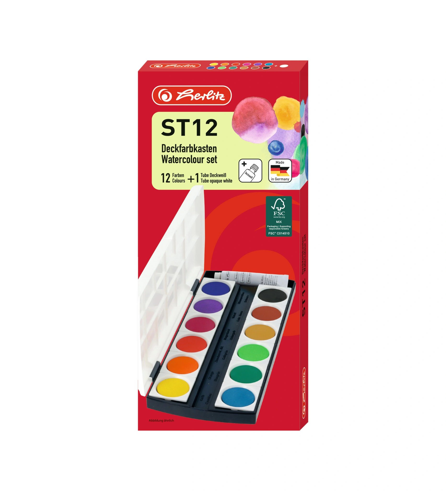 herlitz Deckfarbkasten ST12, 12 Farben, aus Kunststoff (EAN: 4008110092751)