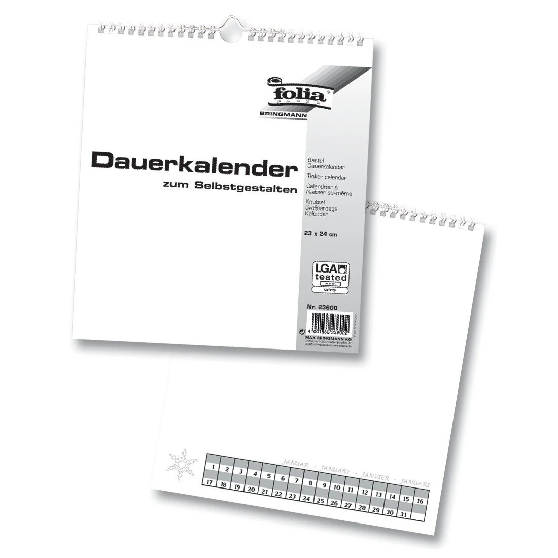 folia Kreativ-Wandkalender, 230 x 240 mm, weiß (EAN: 4001868236002)