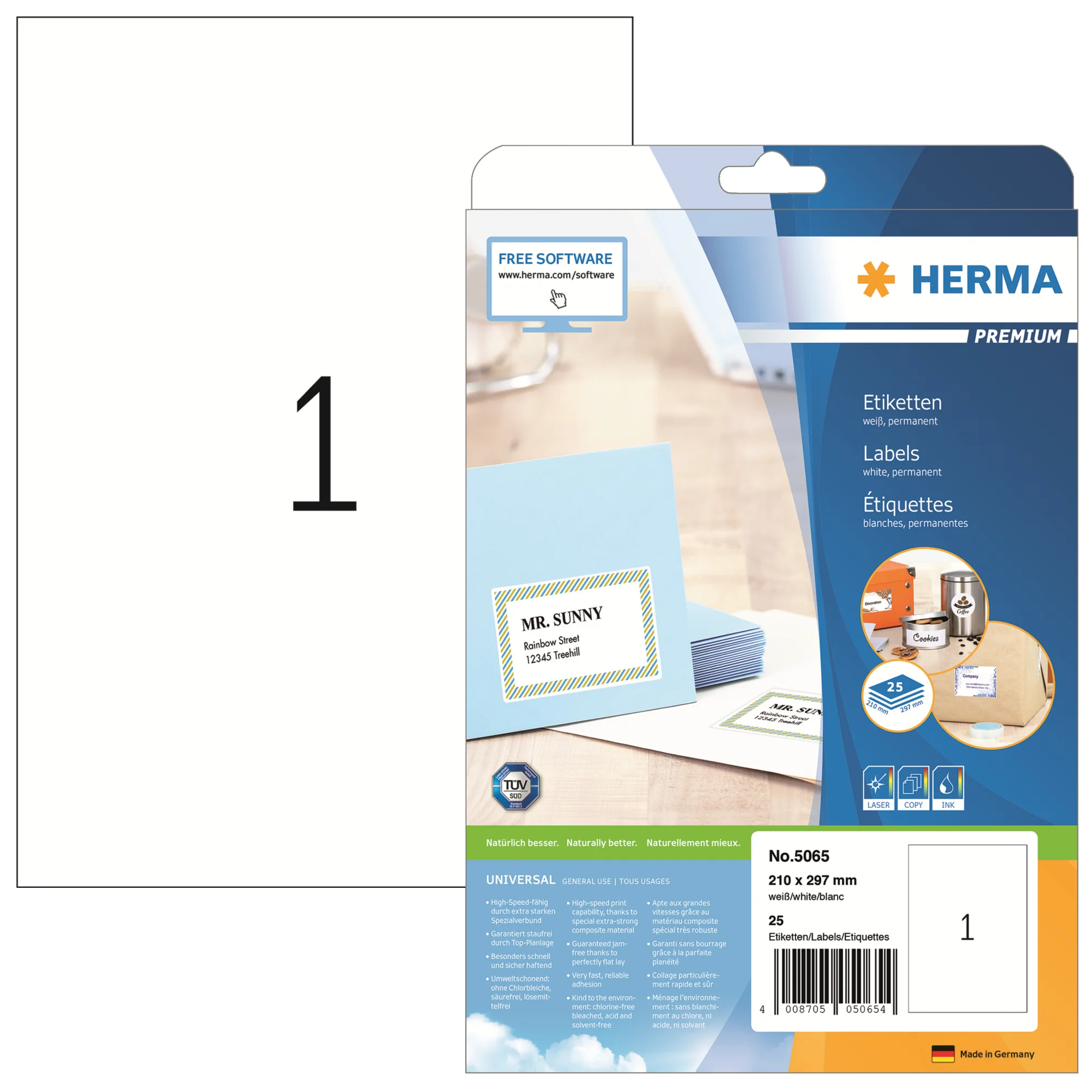 HERMA Universal-Etiketten PREMIUM, 210 x 297 mm, weiß (EAN: 4008705050654)
