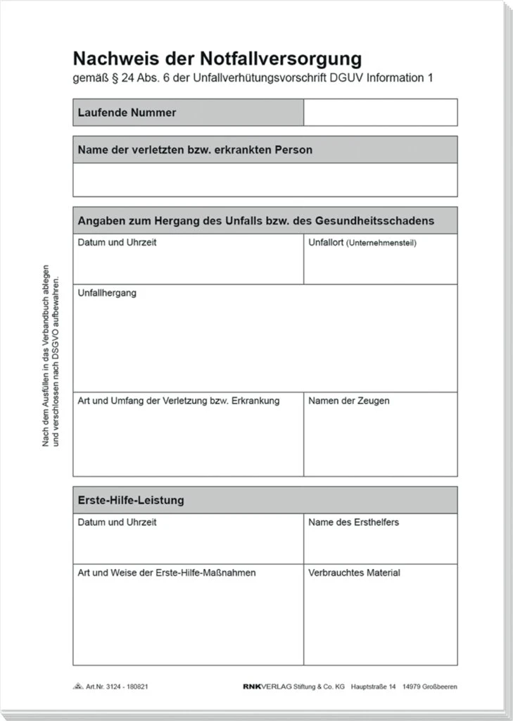 RNK Verlag Block "Nachweis der Notfallversorgung", DIN A5 (EAN: 4002871031240)