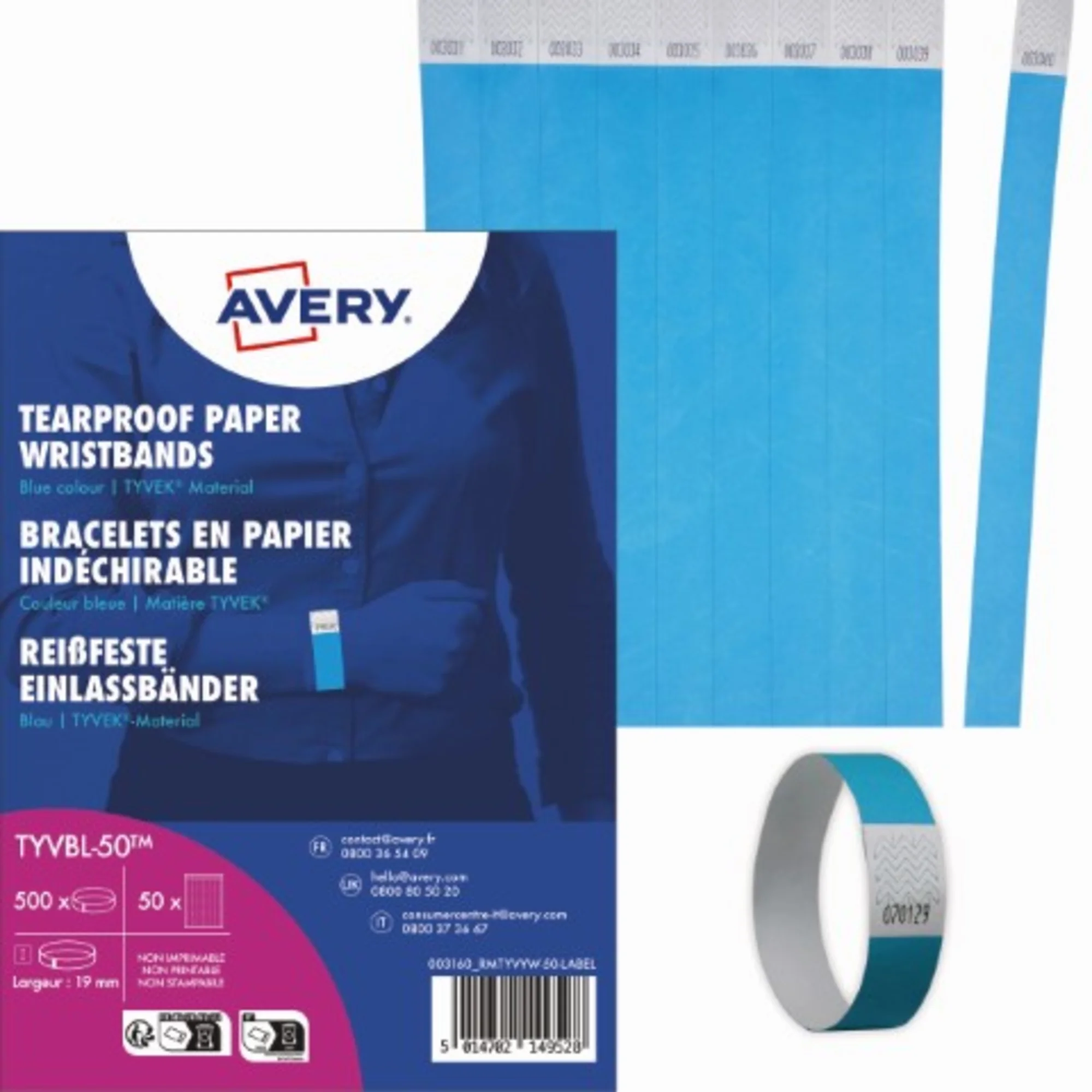 AVERY Eventbänder/Einlassbänder, 256 x 19 mm, neonblau (EAN: 5014702149542)