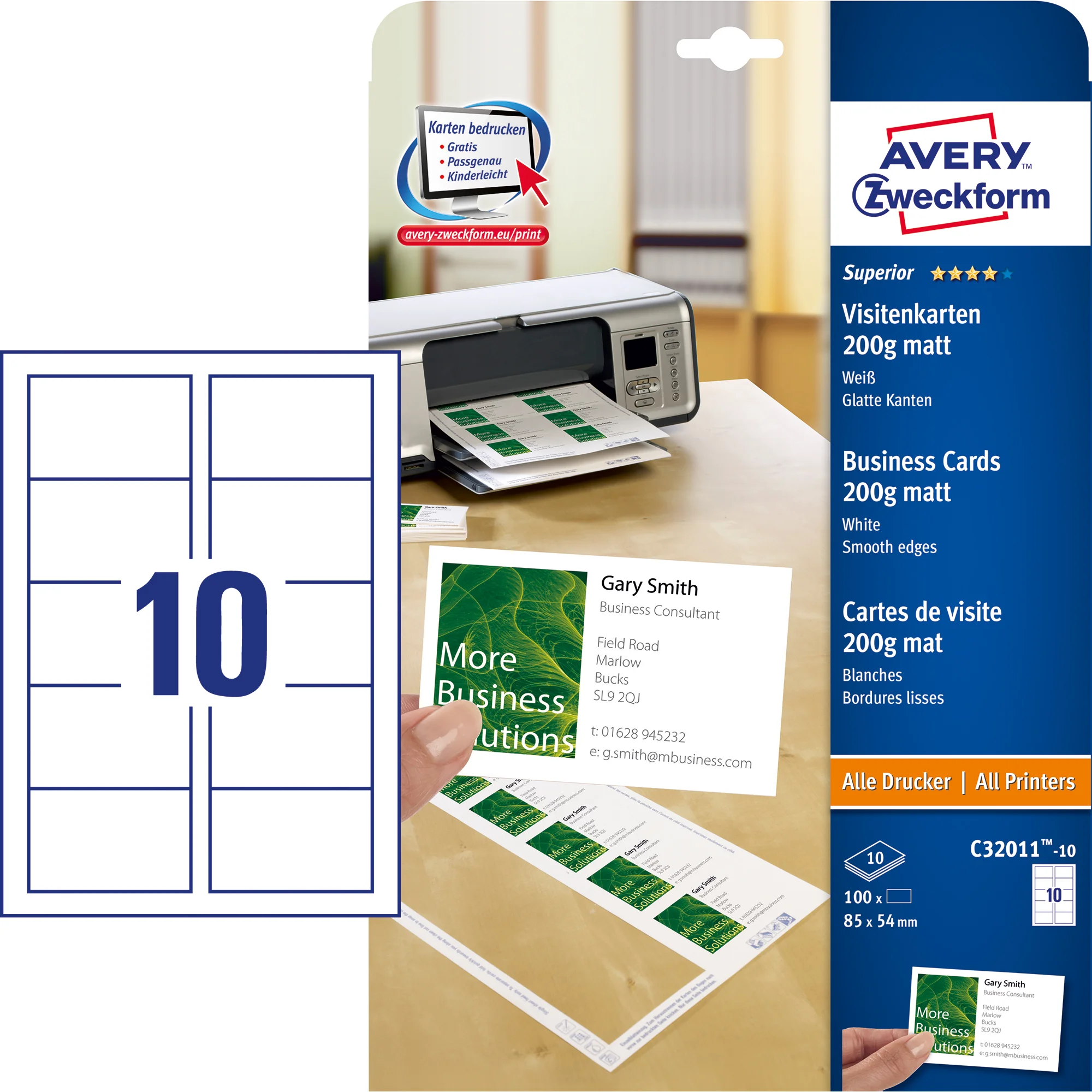 AVERY Zweckform Quick & Clean Visitenkarten, weiß, 200 g/qm (EAN: 4004182242742)
