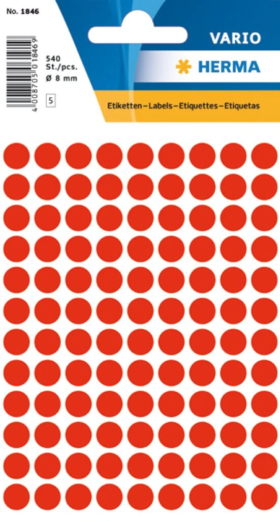 HERMA Markierungspunkte, Durchmesser: 8 mm, leuchtrot (EAN: 4008705018463)