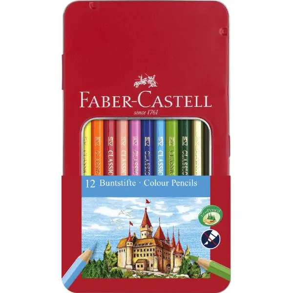 FABER-CASTELL Hexagonal-Buntstifte CASTLE, 12er Metalletui (EAN: 4005401158011)