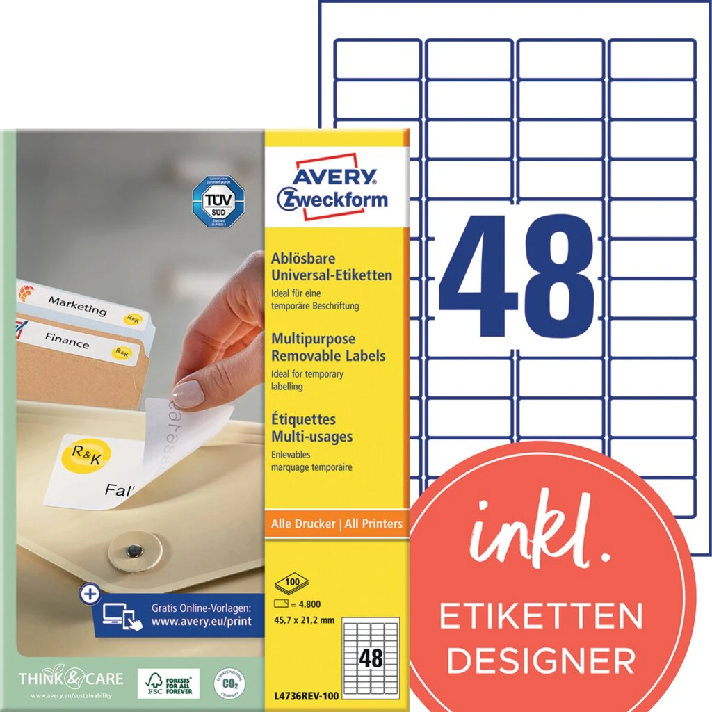 AVERY Zweckform Universal-Etiketten, 45,7 x 21,2 mm, weiß (EAN: 4004182433294)