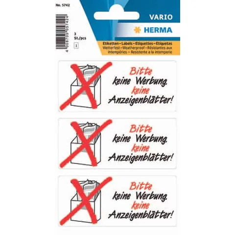 HERMA Hinweisetiketten "Keine Werbung/Anzeigenblätter" (EAN: 4008705057424)